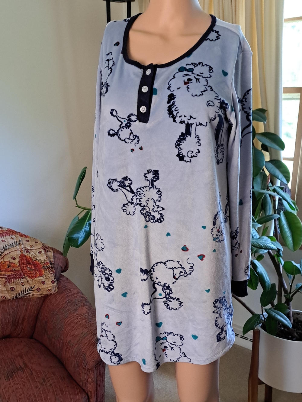 Hale Bob Light Blue Nightshirt with Navy Trim